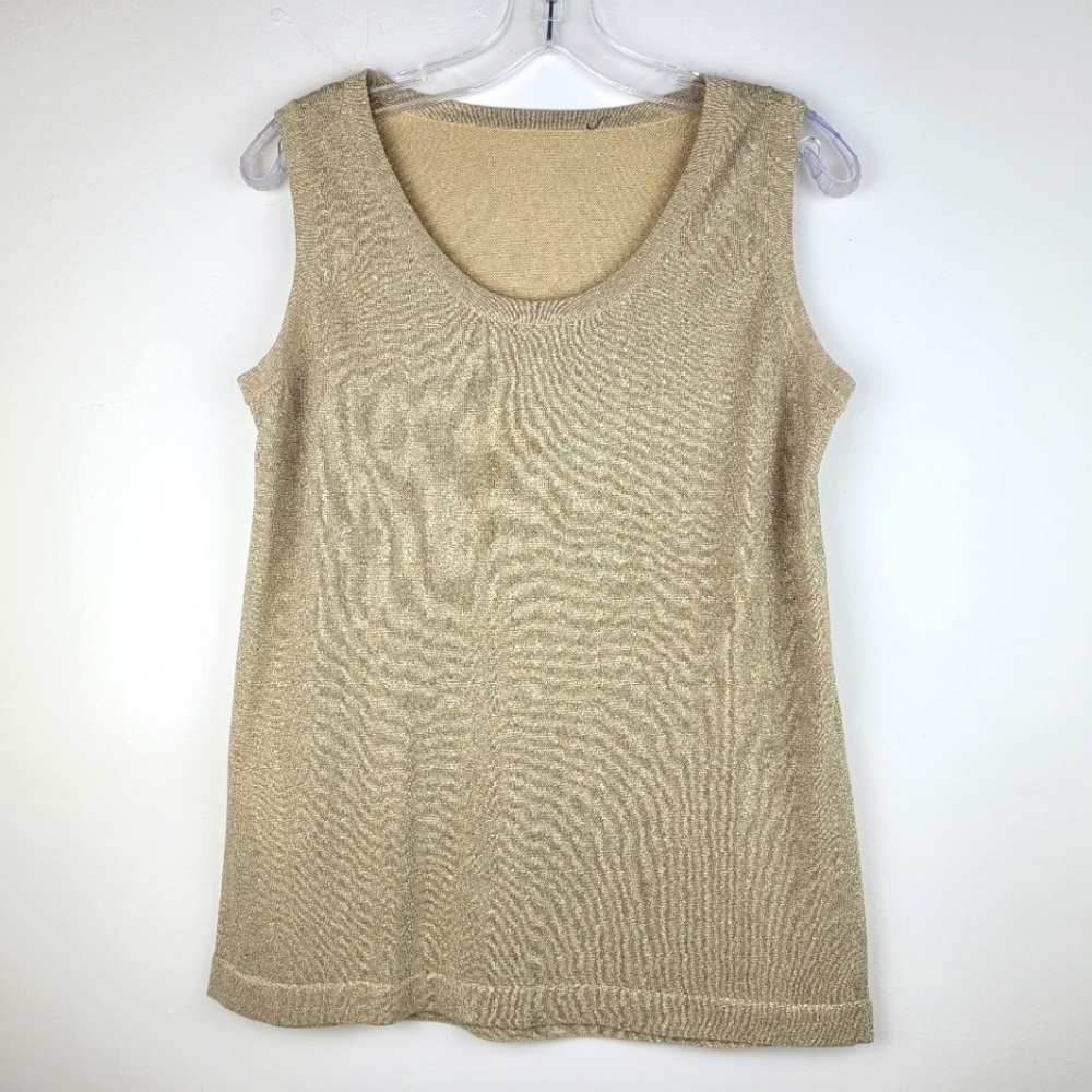 Women's metallic gold knit sweater sleeveless tank top classic fancy glam M/L - Picture 2 of 8
